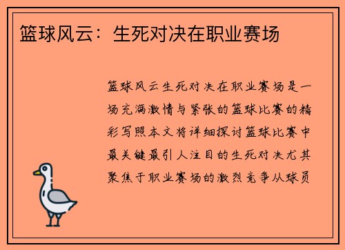 篮球风云:生死对决在职业赛场 篮球风云:生死对决在职业赛场